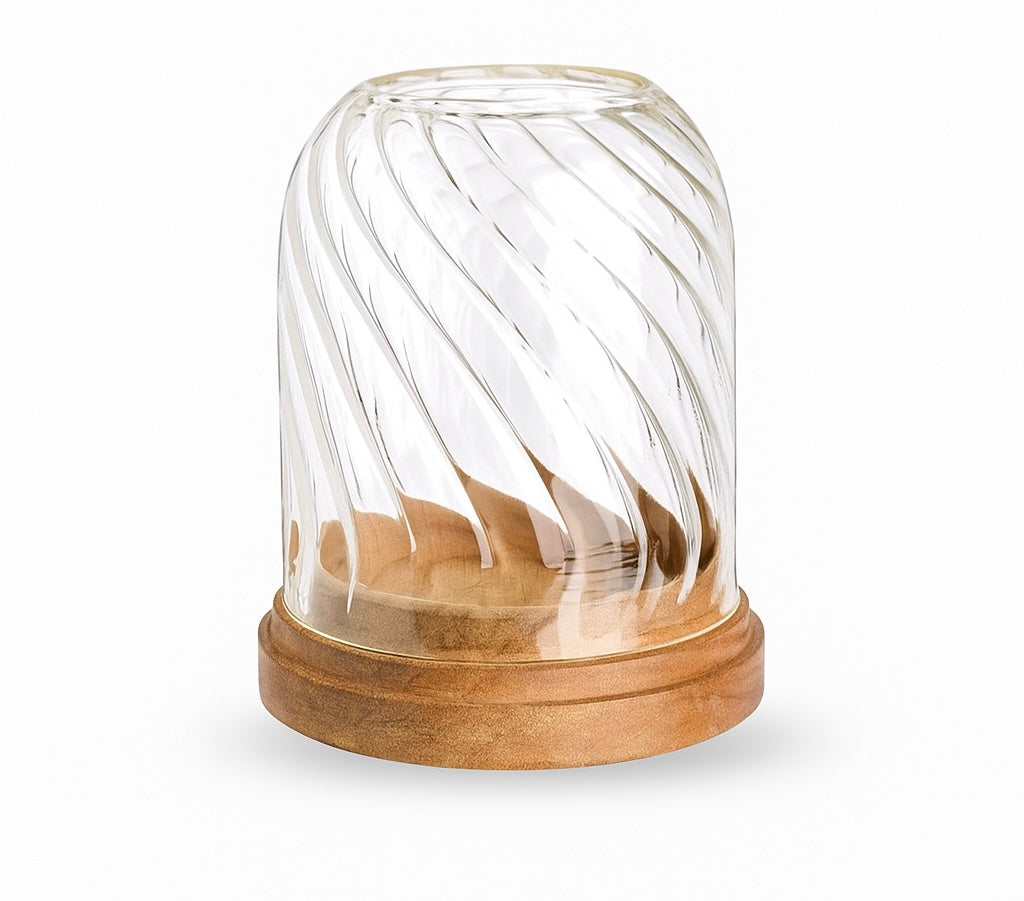 Glass & Mango Wood Candle Holder