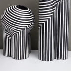 Geometric Black & White Striped Resin Vase