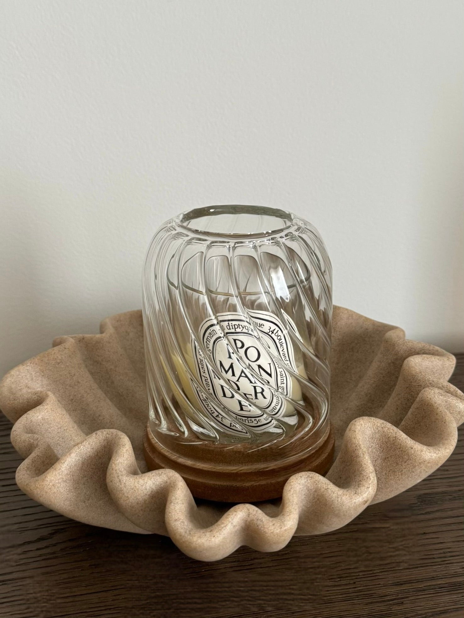Glass & Mango Wood Candle Holder
